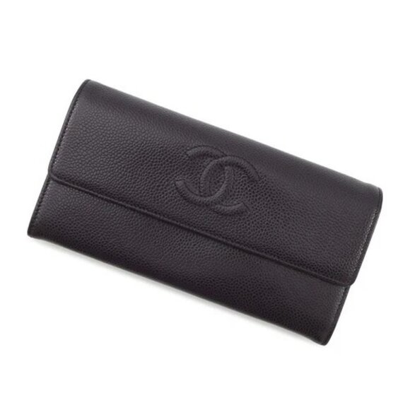 CHANEL CC Logo Long Flap Wallet Calfskin Purple - Picture 1 of 16